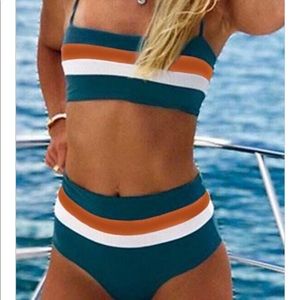 NEW mid-waist striped bikini swimsuit